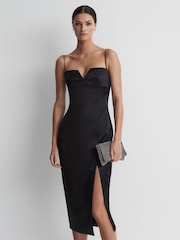Rachel Gilbert Satin Fitted Midi Dress - Image 3 of 5