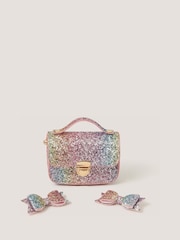 Monsoon Pink Rainbow Glitter Satchel Bag & Hair Clips Set - Image 1 of 4