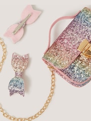 Monsoon Pink Rainbow Glitter Satchel Bag & Hair Clips Set - Image 4 of 4