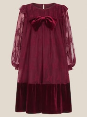 Monsoon Red Eilidh Lace Velvet Party Dress - Image 1 of 2