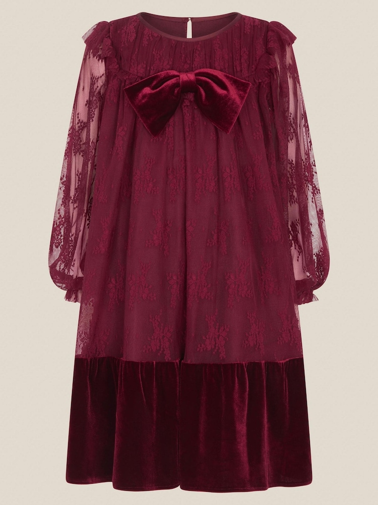 Monsoon Red Eilidh Lace Velvet Party Dress - Image 1 of 2 Monsoon Red Eilidh Lace Velvet Party Dress - Image 1 of 2
