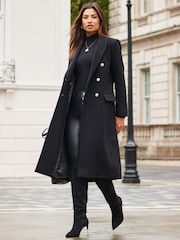 Sosandar Black Fitted Longline Wool Coat - Image 1 of 6