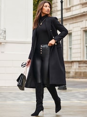 Sosandar Black Fitted Longline Wool Coat - Image 3 of 6
