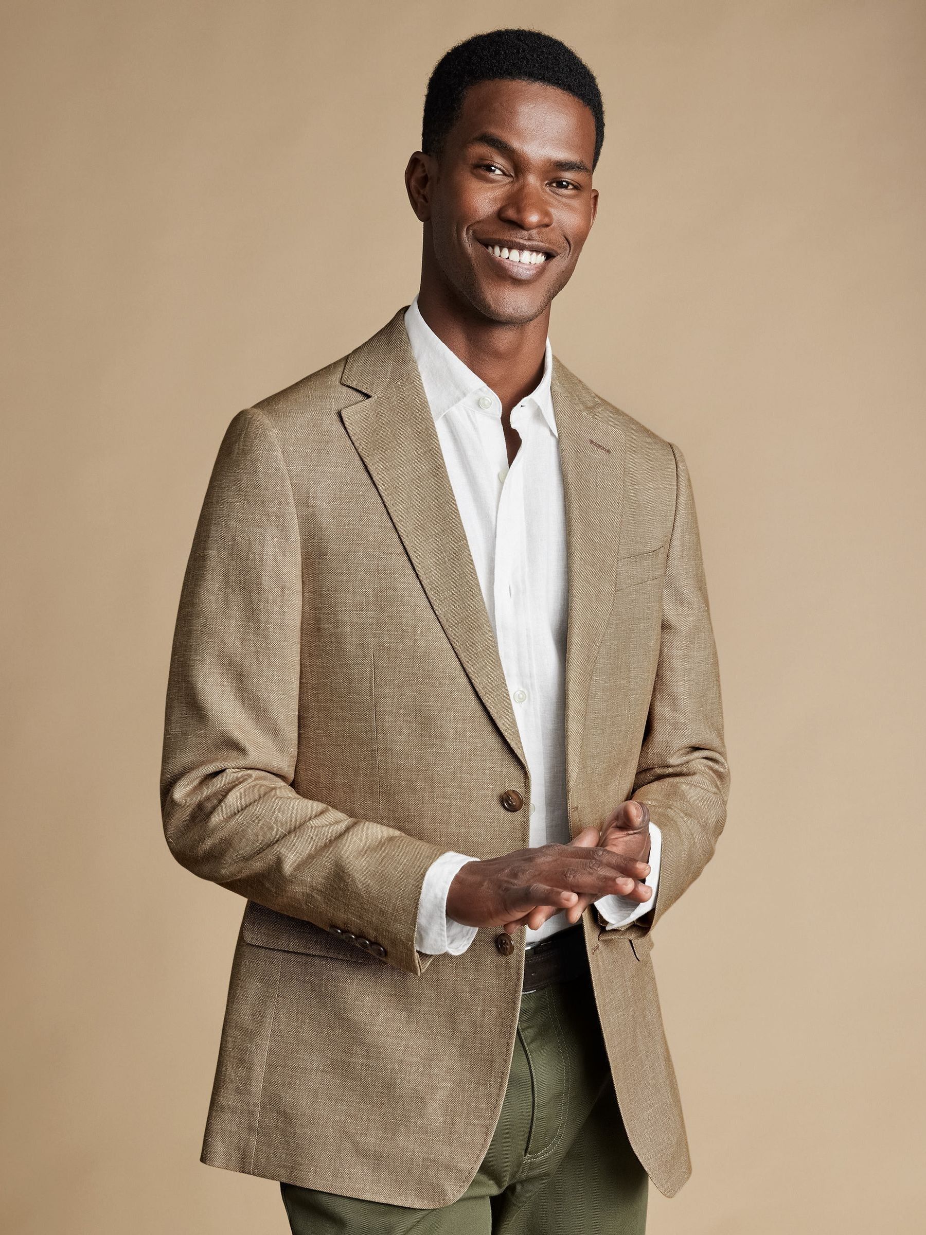 Buy Charles Tyrwhitt Brown Linen Cotton Slim Fit Jacket from