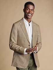 Charles Tyrwhitt Brown Linen Cotton Slim Fit Jacket - Image 1 of 5