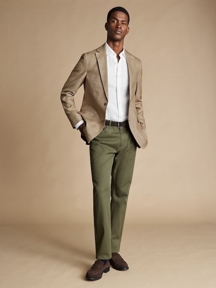 Charles Tyrwhitt Brown Linen Cotton Slim Fit Jacket - Image 2 of 5
