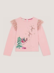 Monsoon Pink Sequin Reindeer Christmas Top - Image 1 of 2