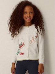 Monsoon Cream Sequin Christmas Scene Cardigan - Image 1 of 4