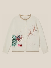 Monsoon Cream Sequin Christmas Scene Cardigan - Image 2 of 4