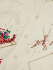 Monsoon Cream Sequin Christmas Scene Cardigan - Image 4 of 4