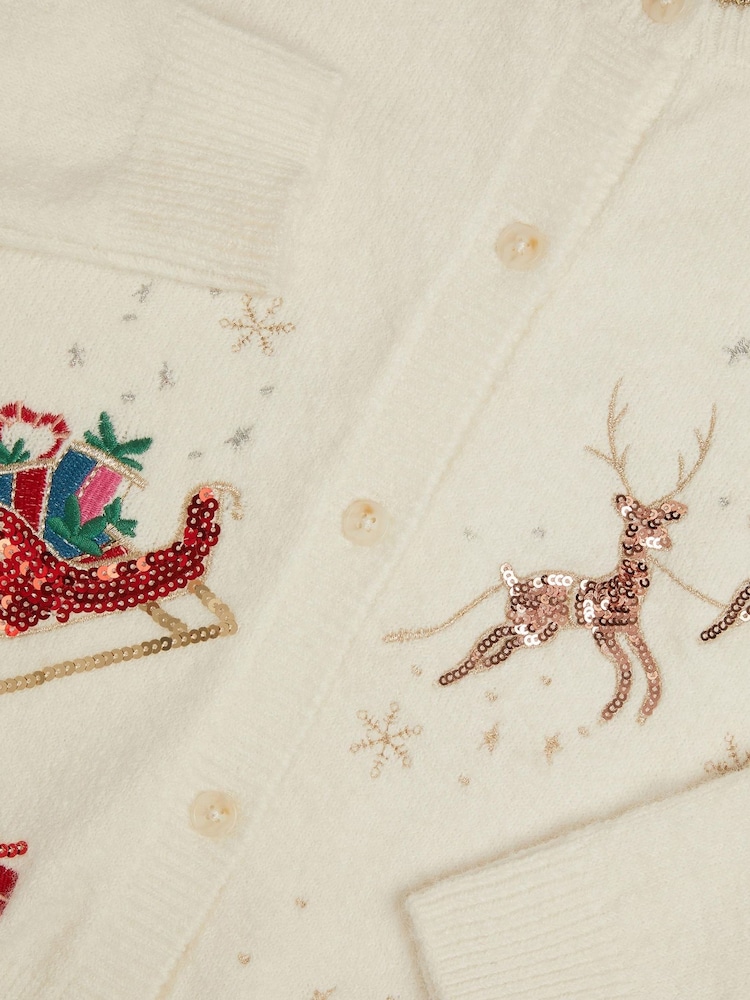 Monsoon Cream Sequin Christmas Scene Cardigan - Image 4 of 4 Monsoon Cream Sequin Christmas Scene Cardigan - Image 4 of 4