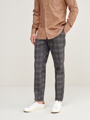 Navy Blue Brown Check Slim Tapered Trimmed Check Heritage Trousers - Image 1 of 5