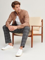 Navy Blue Brown Check Slim Tapered Trimmed Check Heritage Trousers - Image 2 of 5