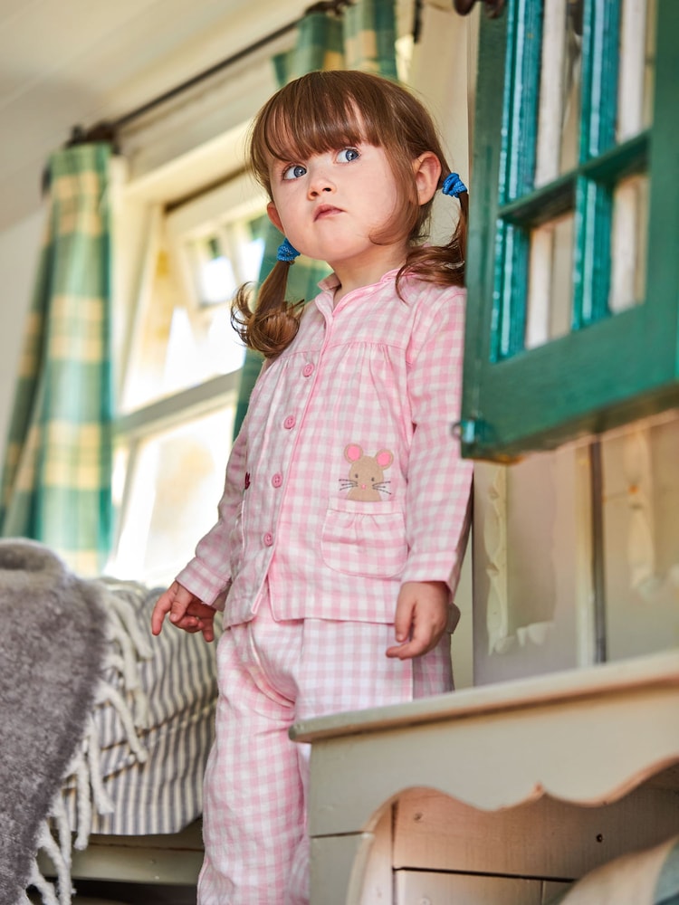 JoJo Maman Bébé Pink Mouse Check Pyjamas - Image 1 of 8
