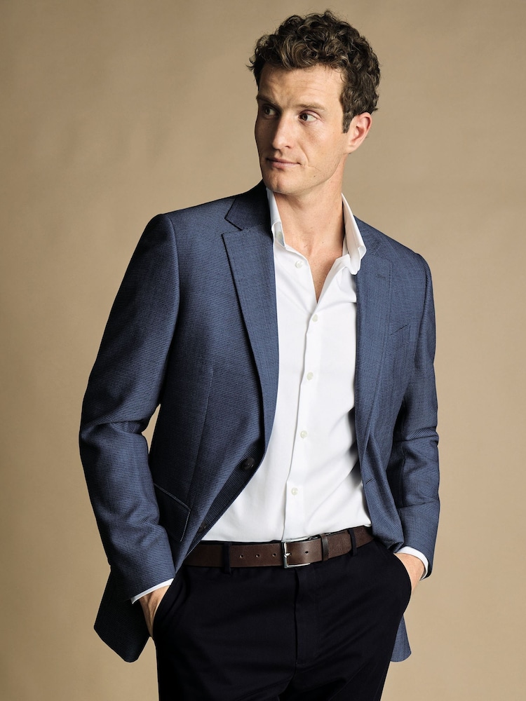 Charles Tyrwhitt Blue/White Proper Blazer Classic Fit Jacket - Image 1 of 5