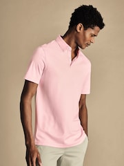Charles Tyrwhitt Pink 100% Cotton Plain Short Sleeve Jersey Polo Shirt - Image 1 of 5