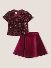Monsoon Red Heidi Velvet Sequin Top & Skirt Set - Image 1 of 2