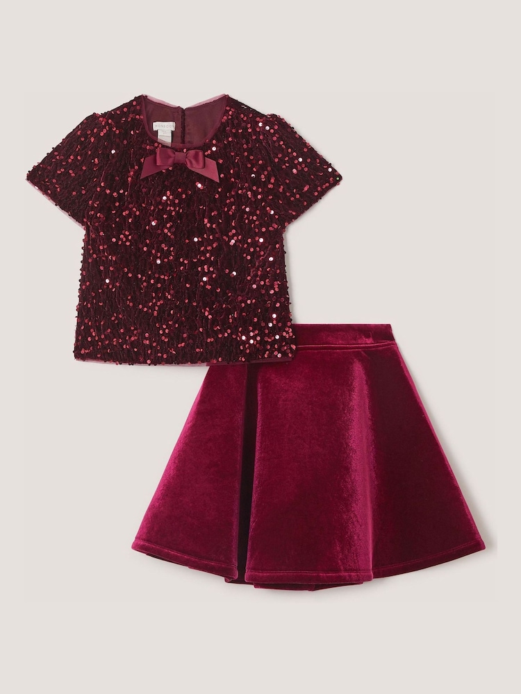 Monsoon Red Heidi Velvet Sequin Top & Skirt Set - Image 1 of 2 Monsoon Red Heidi Velvet Sequin Top & Skirt Set - Image 1 of 2
