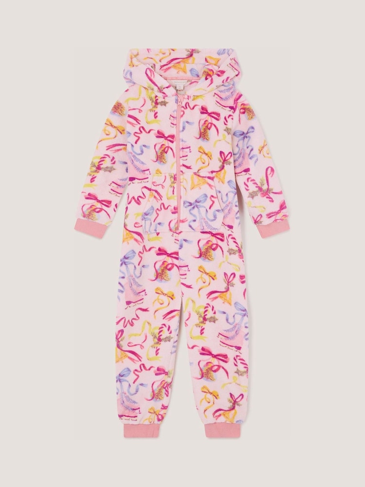 Monsoon fleece onesie met strikprint - Afbeelding 1 van 2