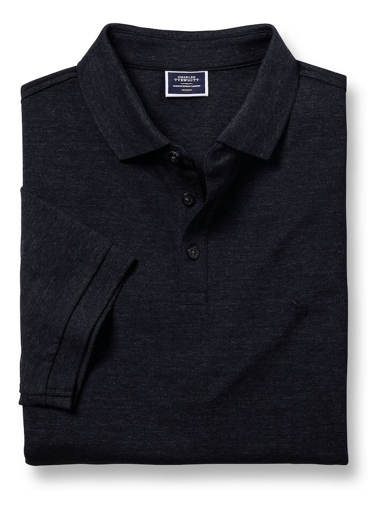 Charles Tyrwhitt Blue Solid Short Sleeve Cotton Tyrwhitt Pique Polo Shirt - Image 2 of 4
