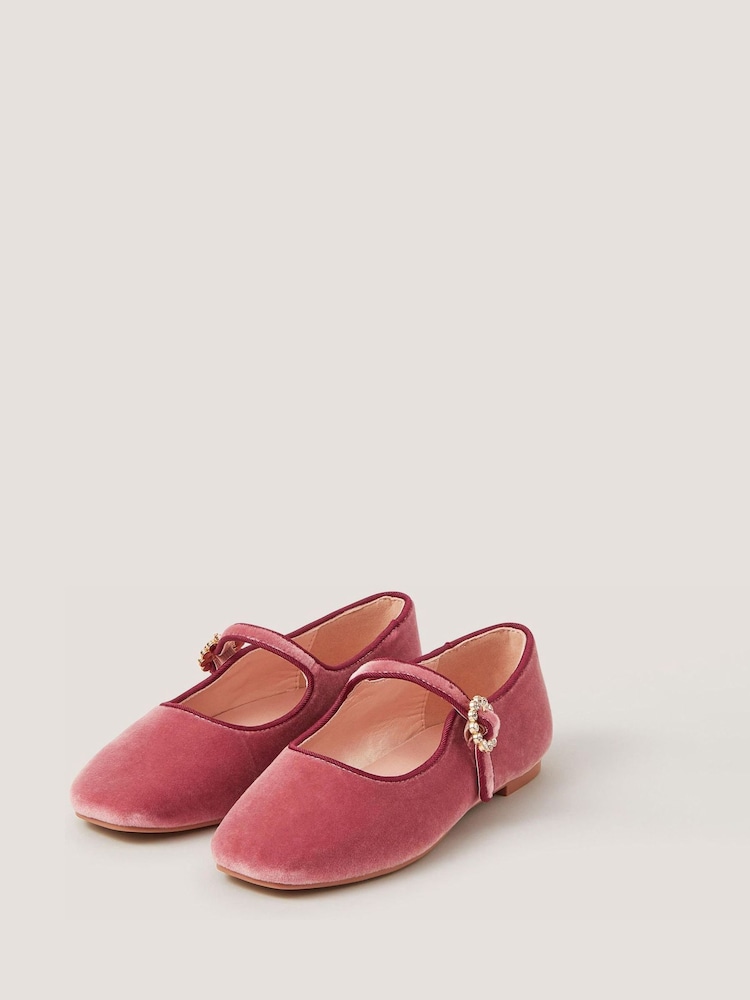 Monsoon Pink Velvet Mary Jane Ballet Flats - Image 1 of 2