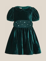 Monsoon Green Baby Misty Embellished Velvet Party Dress - Image 1 of 2