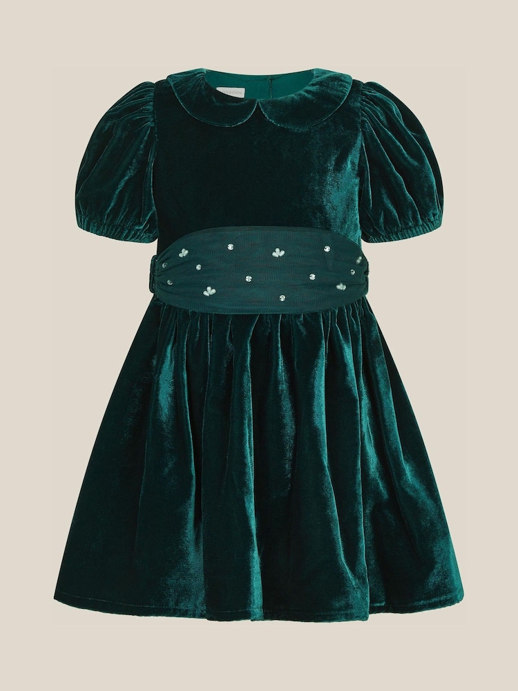 Monsoon Green Baby Misty Embellished Velvet Party Dress - Image 1 of 2 Monsoon Green Baby Misty Embellished Velvet Party Dress - Image 1 of 2