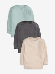 Light Blue/Neutral Long Sleeve Textured T-Shirts 3 Pack (3mths-7yrs) - Image 1 of 6