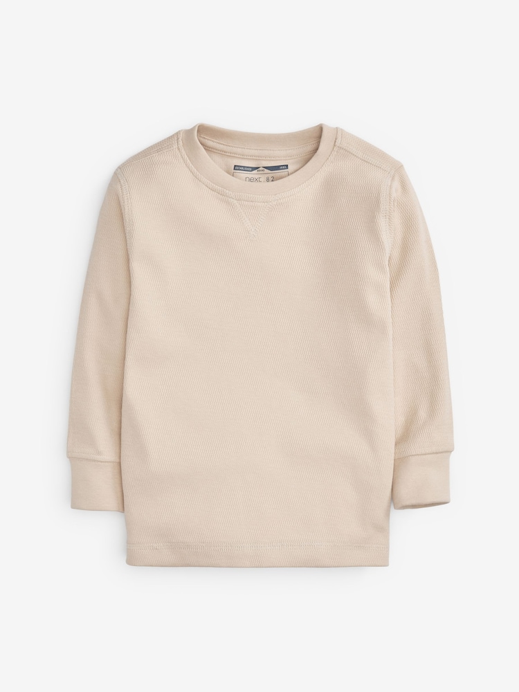 Light Blue/Neutral Long Sleeve Textured T-Shirts 3 Pack (3mths-7yrs) - Image 2 of 6