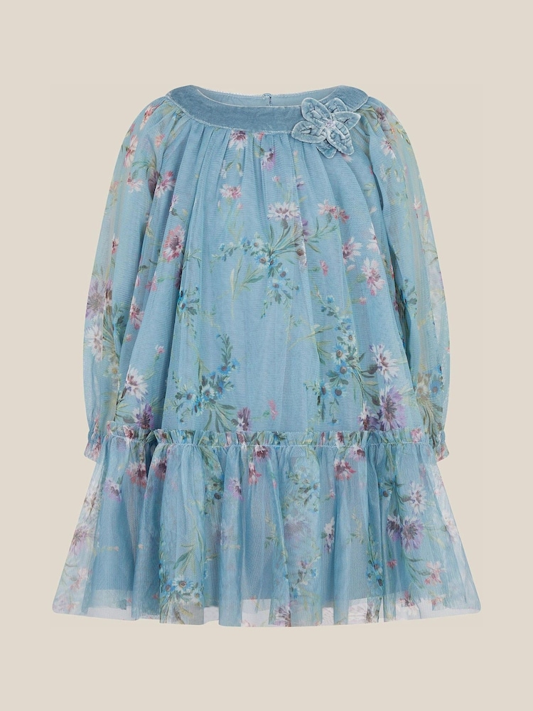 Monsoon Blue Baby Naina Floral Mesh Party Dress - Image 1 of 2