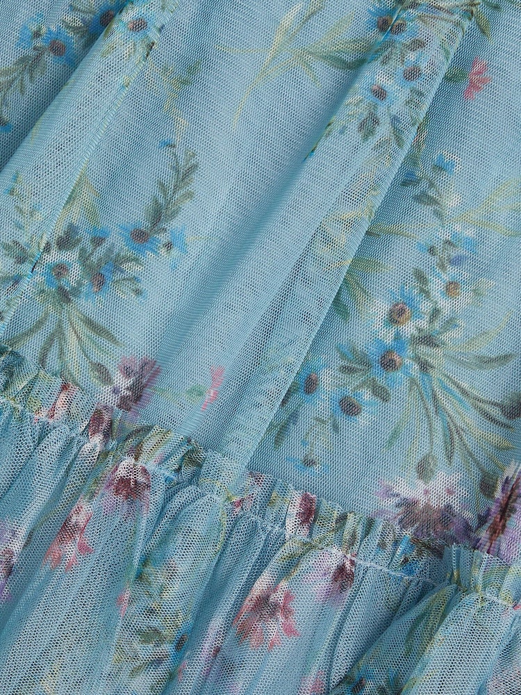 Monsoon Blue Baby Naina Floral Mesh Party Dress - Image 2 of 2