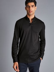Charles Tyrwhitt Black 100% Cotton Plain Long Sleeve Jersey Polo Shirt - Image 1 of 5