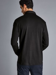 Charles Tyrwhitt Black 100% Cotton Plain Long Sleeve Jersey Polo Shirt - Image 2 of 5