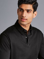 Charles Tyrwhitt Black 100% Cotton Plain Long Sleeve Jersey Polo Shirt - Image 3 of 5