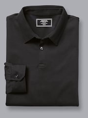 Charles Tyrwhitt Black 100% Cotton Plain Long Sleeve Jersey Polo Shirt - Image 4 of 5
