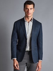 Charles Tyrwhitt Blue Herringbone Wool Texture Classic Fit Jacket - Image 1 of 5