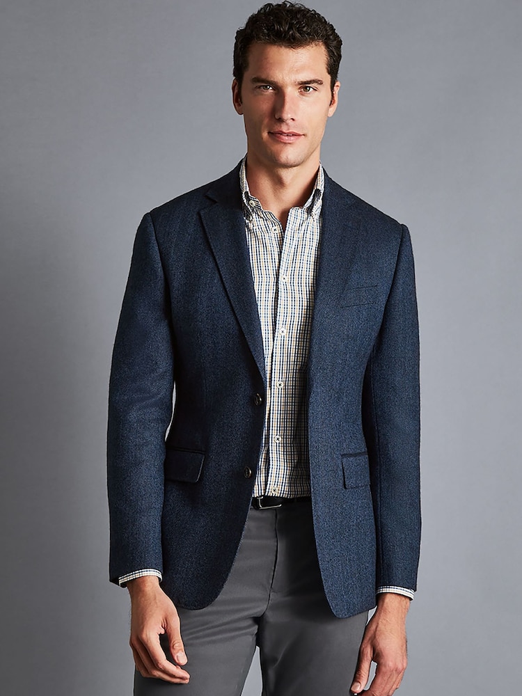 Charles Tyrwhitt Blue Herringbone Wool Texture Classic Fit Jacket - Image 1 of 5