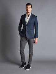Charles Tyrwhitt Blue Herringbone Wool Texture Classic Fit Jacket - Image 3 of 5