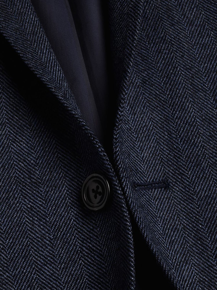Charles Tyrwhitt Blue Herringbone Wool Texture Classic Fit Jacket - Image 5 of 5