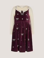 Monsoon Red Lace Embellished Top & Velvet Dress Set - Image 1 of 2