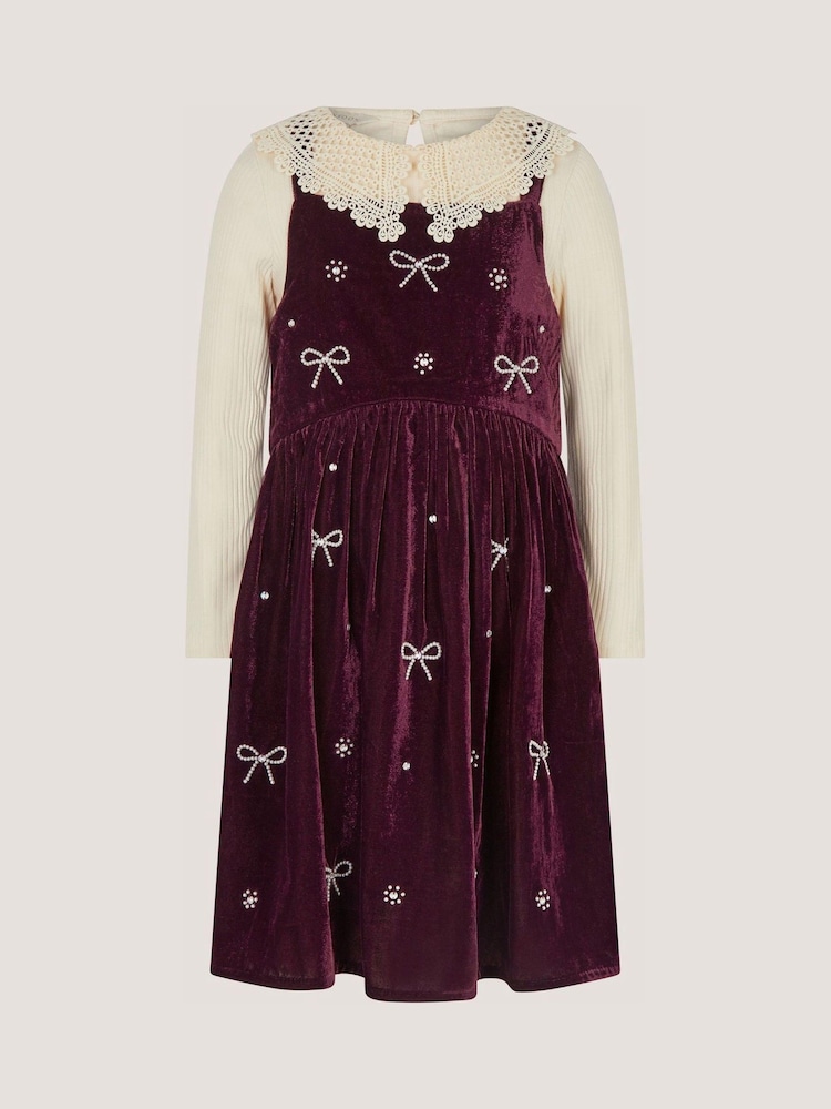 Monsoon Red Lace Embellished Top & Velvet Dress Set - Image 1 of 2 Monsoon Red Lace Embellished Top & Velvet Dress Set - Image 1 of 2