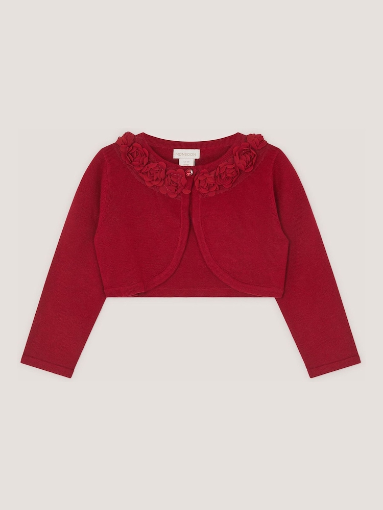 Monsoon Red Baby Ottilie Appliqué Rose Cardigan - Image 1 of 2 Monsoon Red Baby Ottilie Appliqué Rose Cardigan - Image 1 of 2
