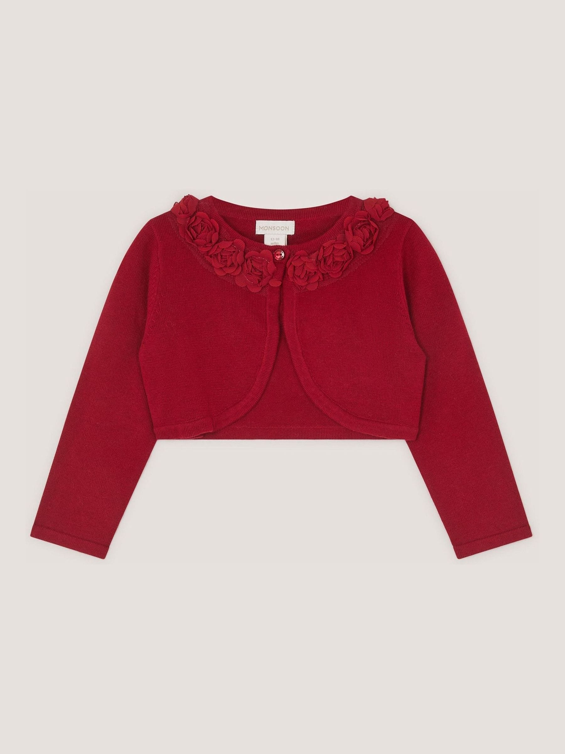 Monsoon Red Baby Ottilie Appliqué Rose Cardigan view 1