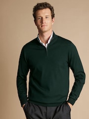 Charles Tyrwhitt Bottle Green Pure Merino Quarter Zip Jumper - Image 1 of 4