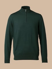 Charles Tyrwhitt Bottle Green Pure Merino Quarter Zip Jumper - Image 3 of 4