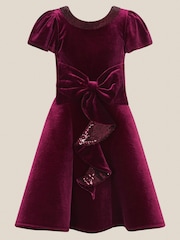 Monsoon Red Genevieve Sequin Bow Velvet Party Dress - Image 1 of 2