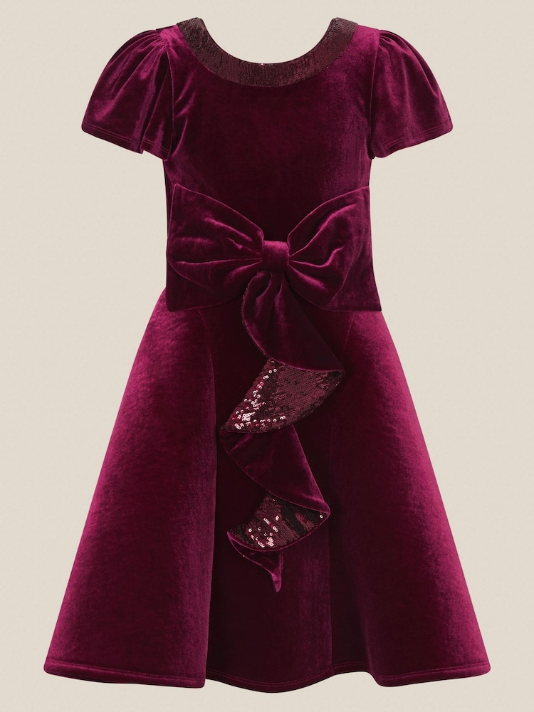 Monsoon Red Genevieve Sequin Bow Velvet Party Dress - Image 1 of 2 Monsoon Red Genevieve Sequin Bow Velvet Party Dress - Image 1 of 2