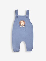 JoJo Maman Bébé Indigo Blue Sausage Dog Boys' Sausage Dog Appliqué Pocket Dungarees & Top Set - Image 2 of 4