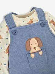 JoJo Maman Bébé Indigo Blue Sausage Dog Boys' Sausage Dog Appliqué Pocket Dungarees & Top Set - Image 4 of 4