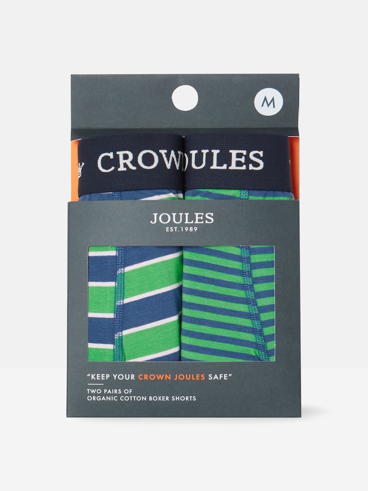 Joules Crown Joules Green/Blue Pack of Two Cotton Boxers - Image 1 of 4